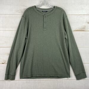 Member's Mark Mens Shirt Sz L Green Waffle Knit Soft Thermal Henley Long Sleeve